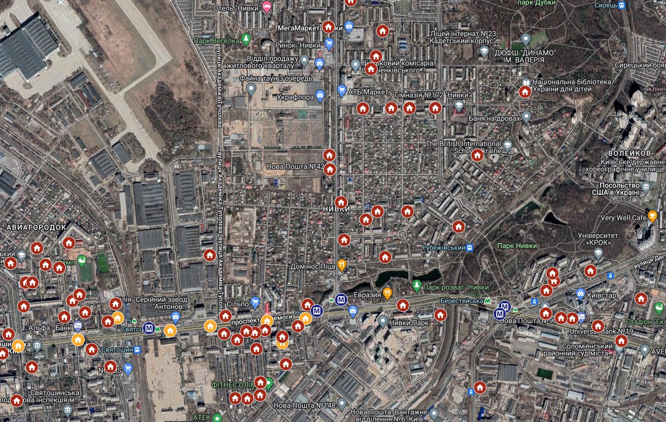 Мапа бомбосховищ Києва